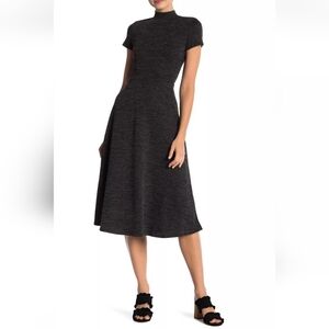 NWT The Vanity Room Charcoal Heather Grey Ribbed Knit Mock Neck Midi Dress